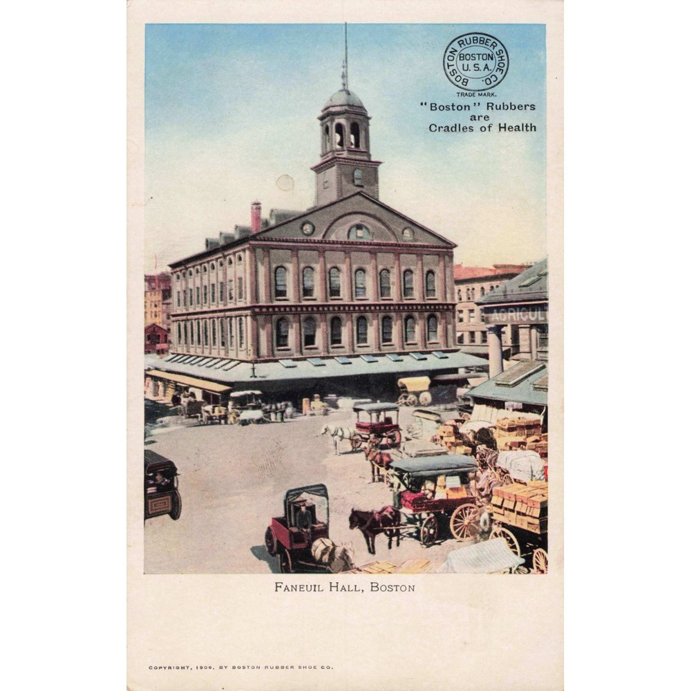 Boston Massachusetts MA Faneuil Hall Market 1906 Boston Rubber Shoe Adv Postcard